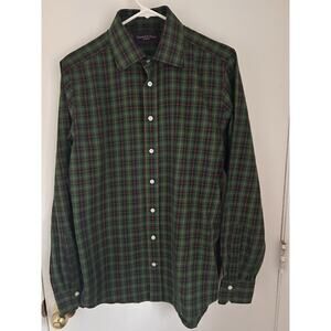 Seaward And Stearn London Spread Collar Plaid Sports Shirt In Green Red Size M